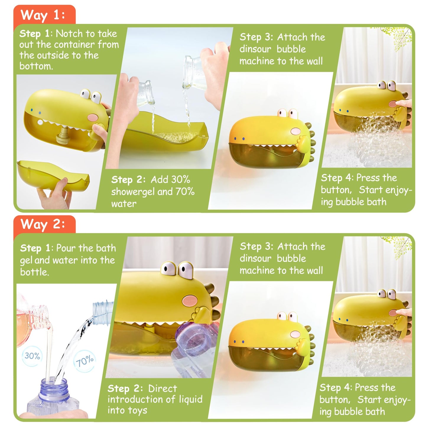 Grechi Dinosaur Bath Toys,Baby Bath Toys For The Baby Bathtub,Toddler Automatic Bubble Machine,Plays 12 Childrens Songs, Makes G