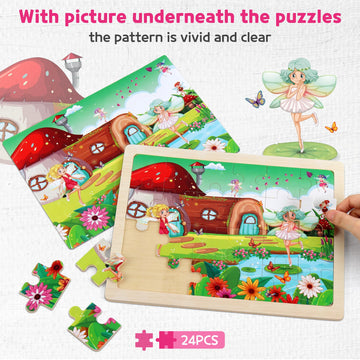 Synarry Large Unicorn Mermaid Princess Fairy Wooden Kids Puzzles 4 In 1 Gift Box(12.2*9.4 In) - Fsc Certified, Puzzles For Toddlers 3-5, Puzzles For Kids Ages 4-6, Toys Gifts For 3 4 5 Year Old Girls