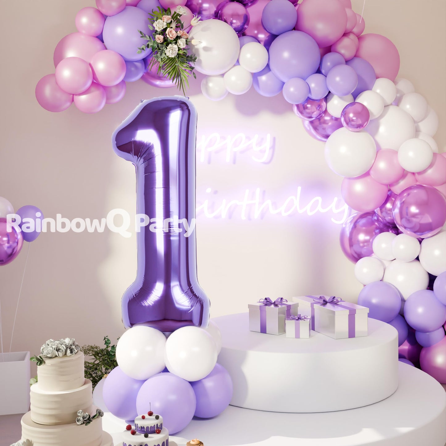 Rainbowq Party 1 Balloon Number 40 Inch For Boy Or Girl Big Purple 0-9 Foil Mylar Large 1St Number Balloon Happy First Birthday