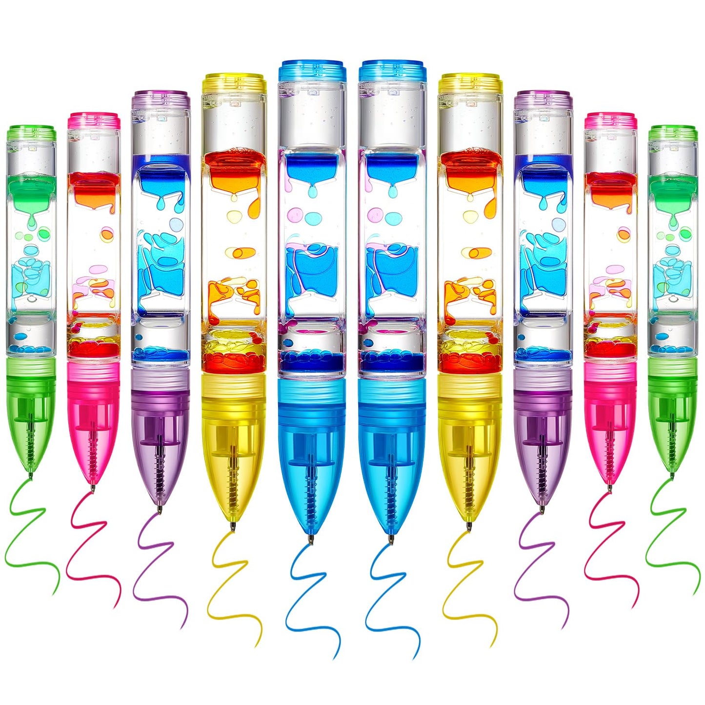 Equsion 10 Pcs Liquid Motion Bubbler Pen Toy Colorful Timer Pens for Focus, Stress, Anxiety Relief Sensory Toys for Back to Scho