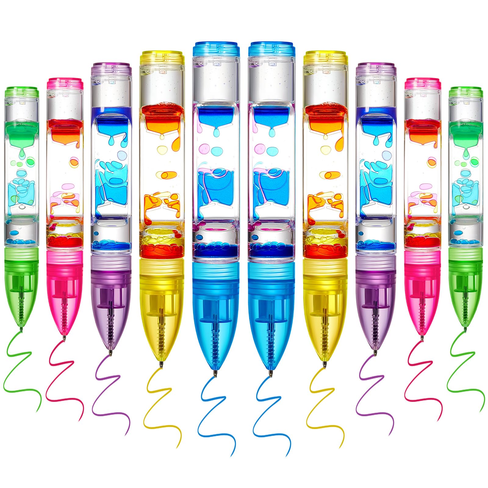Equsion 10 Pcs Liquid Motion Bubbler Pen Toy Colorful Timer Pens for Focus, Stress, Anxiety Relief Sensory Toys for Back to Scho