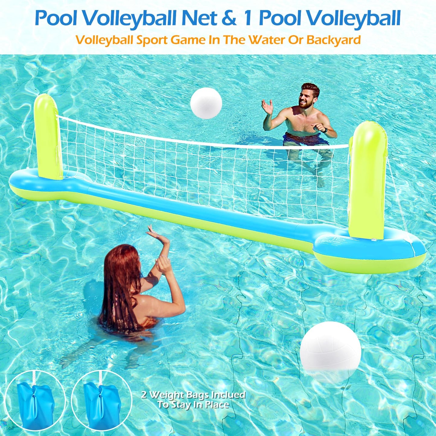 Jasonwell Pool Toys Games Set - 3 in 1 Pool Volleyball Net Basketball Hoop Ring Toss Game Inflatable Floats Water Floating Volle