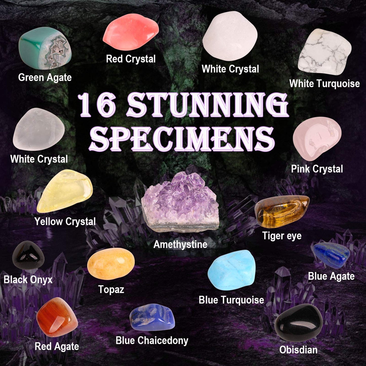 Gemstone Dig Kit, 16 Real Gem Stones And Crystals Excavation Kit, Stem Educational Toys Science Kit For Kids 5-7 8-12, Easter Basket Stuffers Gifts For Boys Girls