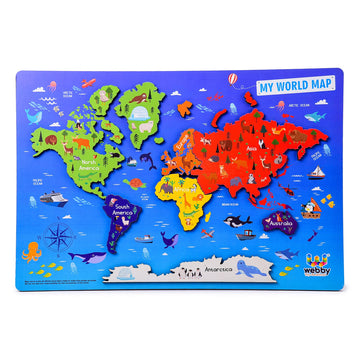 Webby Wooden Educational World Continent Map, Continents Learning, Board Puzzle For 4, 5, 6, 7, 8 Year Old Kids