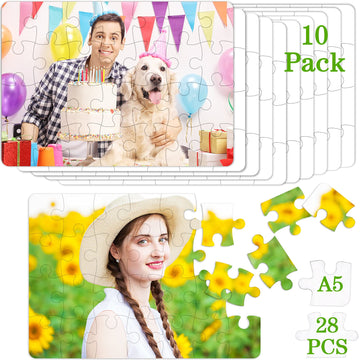 Sumind 10 Sets Blank Sublimation Puzzle Jigsaw Rectangle Heart Shaped White Diy Custom Puzzle Heat Press Thermal Transfer Pearl(A5-28 Rectangle)