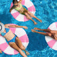 Whaline 4Pcs White Pink Inflatable Swimming Float Toy Striped Swim Ring Fun Print Pool Lounger Tube for mature-themed Summer Swimming Beach Party  30.7 Inch