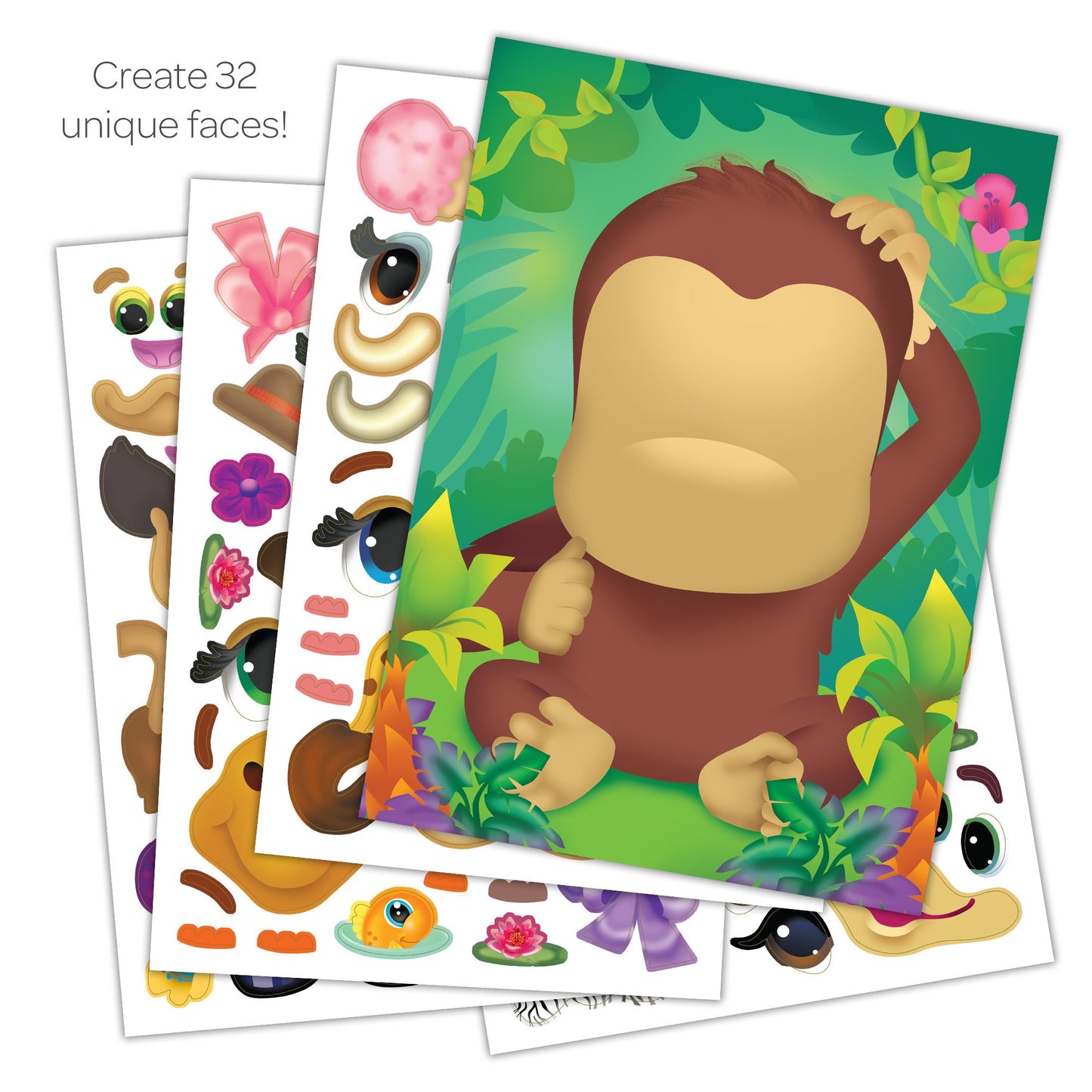 Bendon Zany Zoo Create-A-Face Sticker Pad, Multicolored, Model 42424, Paper Material