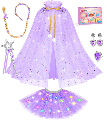 Dolnow Light Up Princess Dress Up Clothes For Little Girl, Princess Dresses Princess Cape Crown Toys For 3 4 5 6 Girls