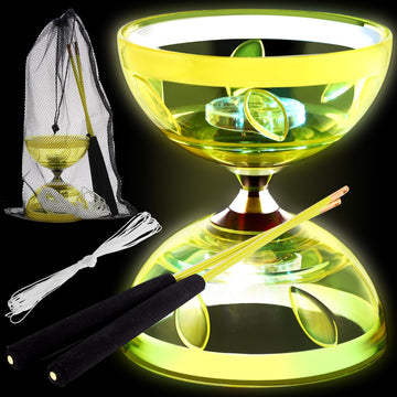 Simgoing Chinese Yoyo Diabolo Set Includes Colorful Led Diabolo Toy Light Up With 2 Pieces Sticks, 1 Piece String, 1 Net Bag For Fun(Yellow)