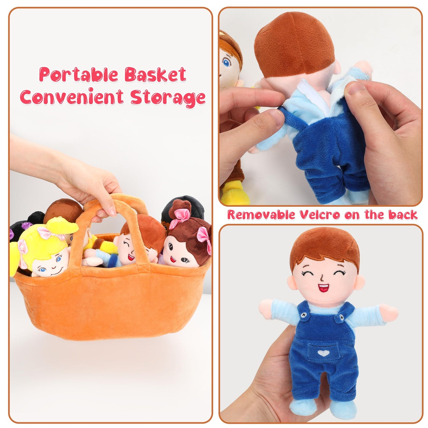 Qpewep Basket Of Baby Plush Dolls - 8' Plush Diversity Baby Dolls- 6 Piece Set Interchangeable Clothes Soft Stuffed Plush Figures For All Ages Xmas Gift