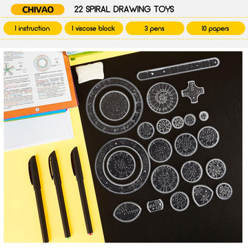 Chivao Spiral Art Geometric Ruler Set - 28 Pcs Plastic Templates in Blue, Clear, Green, Red for DIY Drawing and Crafts