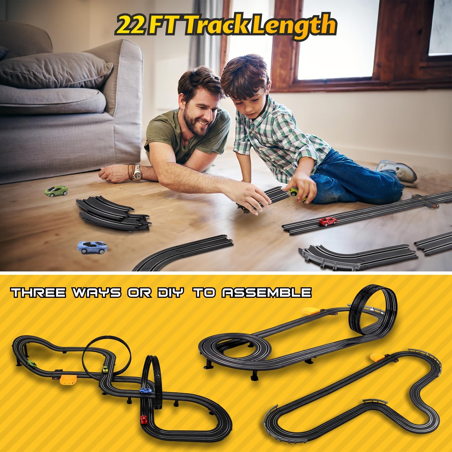 Slot Car Race Track Sets, 23 Ft Powered Or Electric Track With 4 Slot Cars, Dual Racing Race Track Set Features A Loop, Turns, Straightaways And A Crossover,Toys & Gifts For Boys Age 4-12