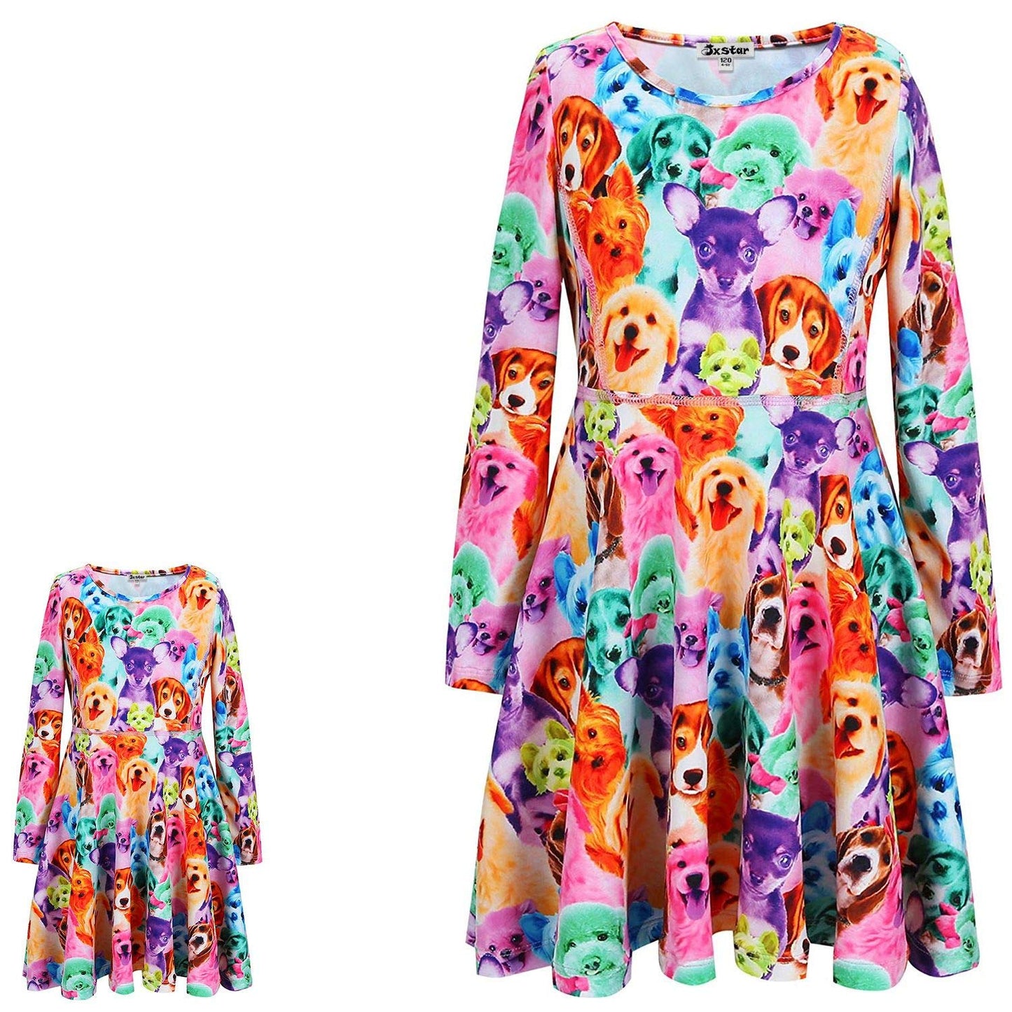Rainbow Dog Dresses Matching Doll&Girls Long Sleeve Birthday Gifts 4T 5T