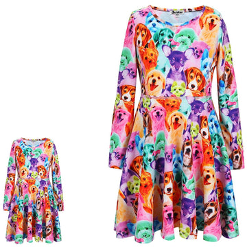 Rainbow Dog Dresses Matching Doll&Girls Long Sleeve Birthday Gifts 4T 5T