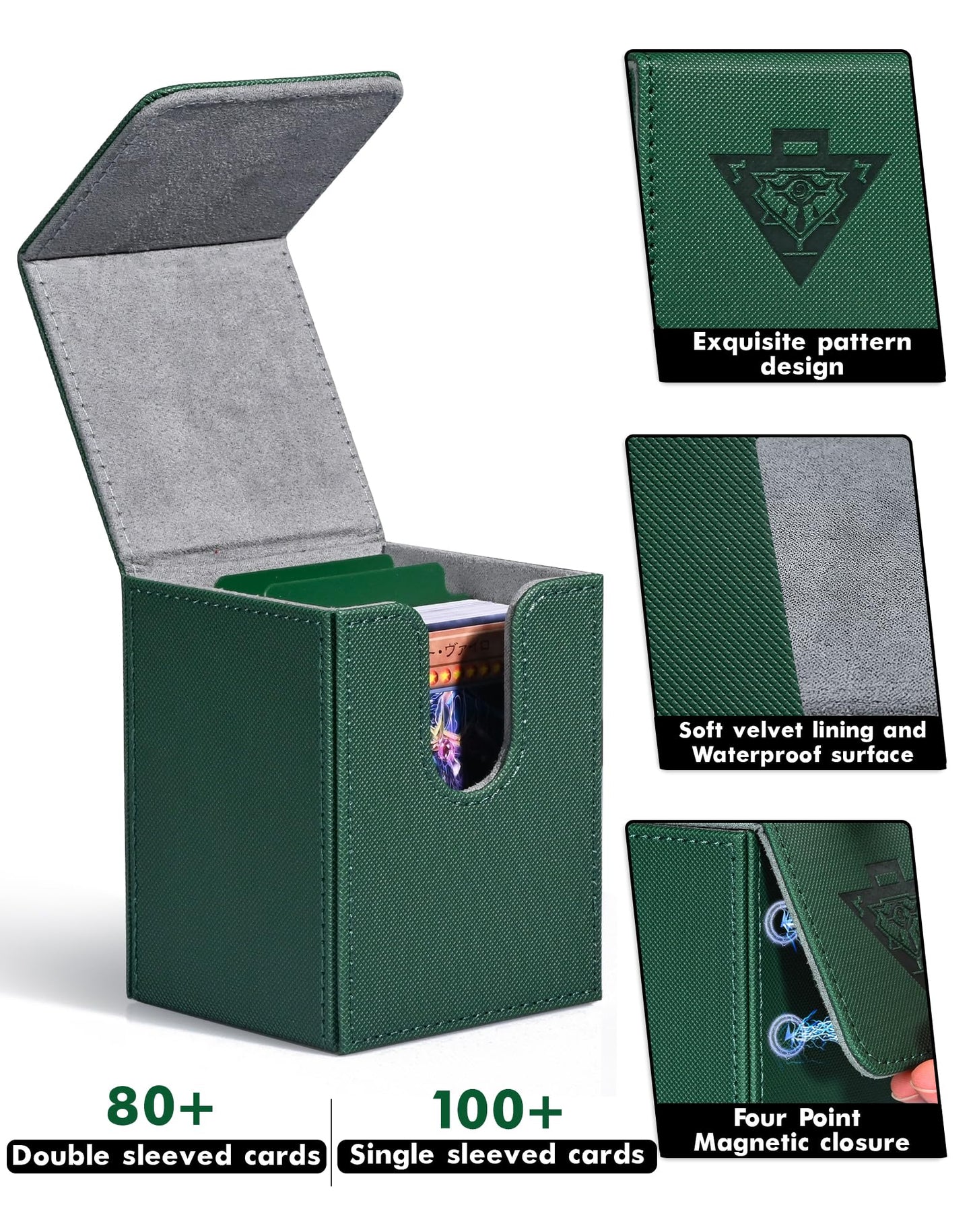 Zlca Card Deck Box For Mtg Yugioh Tcg, Card Storage Box With Dividers Holds 100+ Sleeved Cards, Premium Card Deck Case Compatible With Ccg Trading Cards (Green,Puzzle)