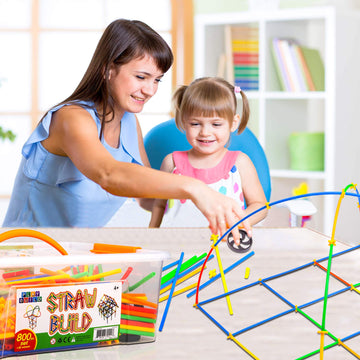 Play Build Straw Constructor Stem Building Toys, 800 Pcs + 16 Wheels, Colorful Interlocking Plastic Engineering Building And Construction Set. Fun, Educational, Safe For Kids- Develops Motor Skills