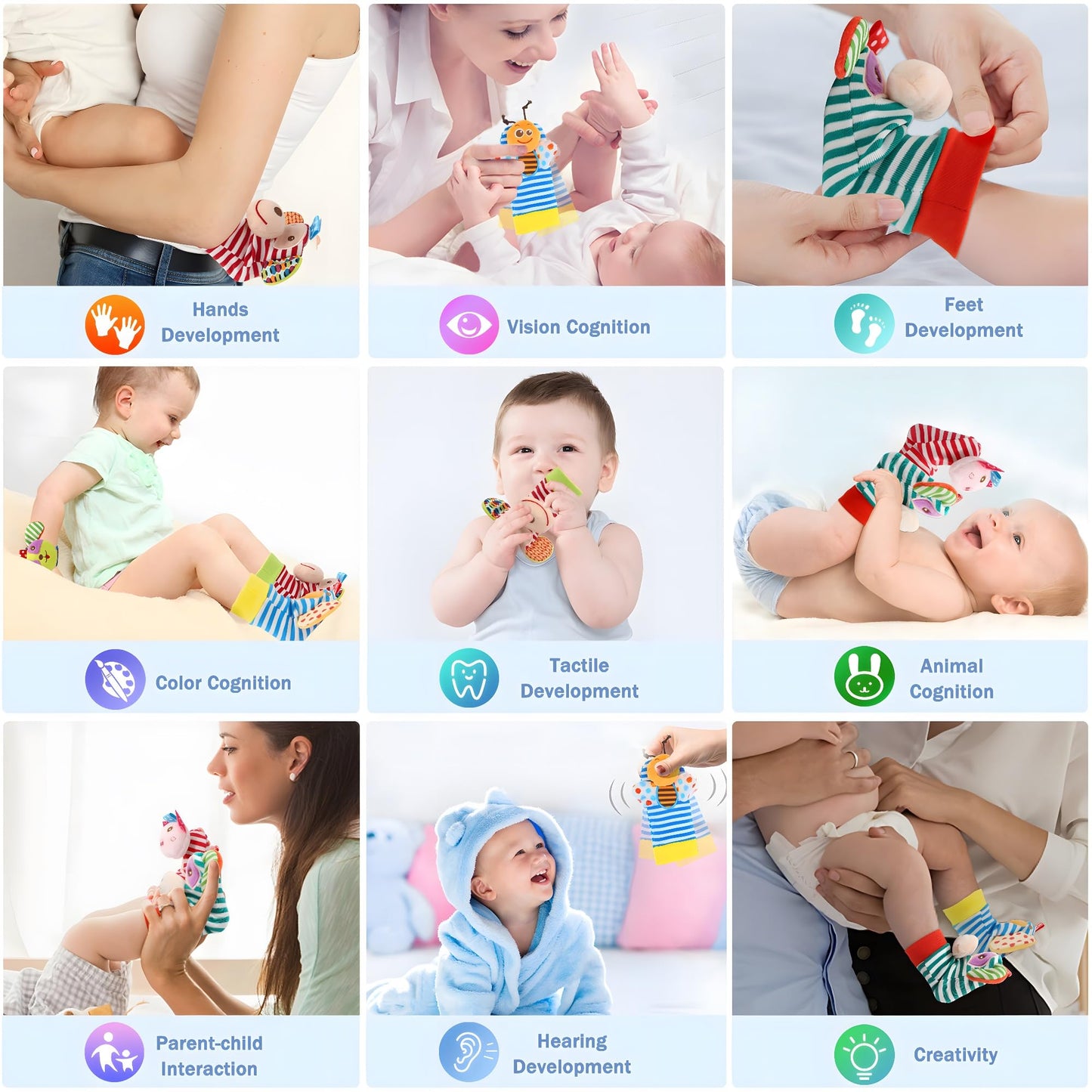 Bloobloomax Baby Infant Rattle Socks Toys, Sock Rattles For Babies 0-24 Months Baby Animal Foot Finder Learning Toy (Cotton B)