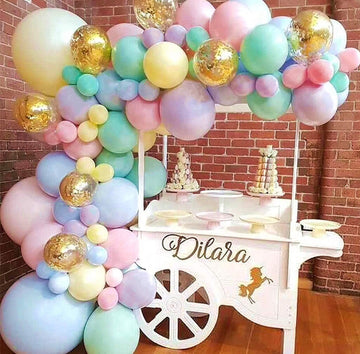 105Pcs Pastel Balloons Arch Garland Kit 5' 10' 12' 18 Inch Macaron Color Pastel Balloons Different Sizes And Gold Confetti Balloons Set For Easter Wedding Birthday Baby Shower Party Decorations