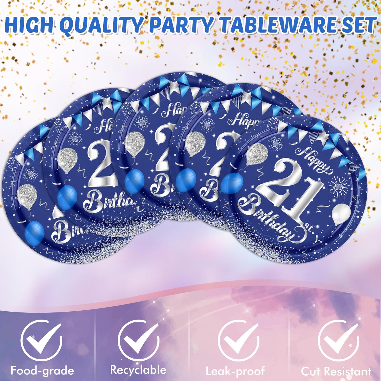 21St Birthday Decorations For Him Blue Silver Happy 21St Birthday Decorations For Boys Men Includes Happy 21Th Birthday Napkins