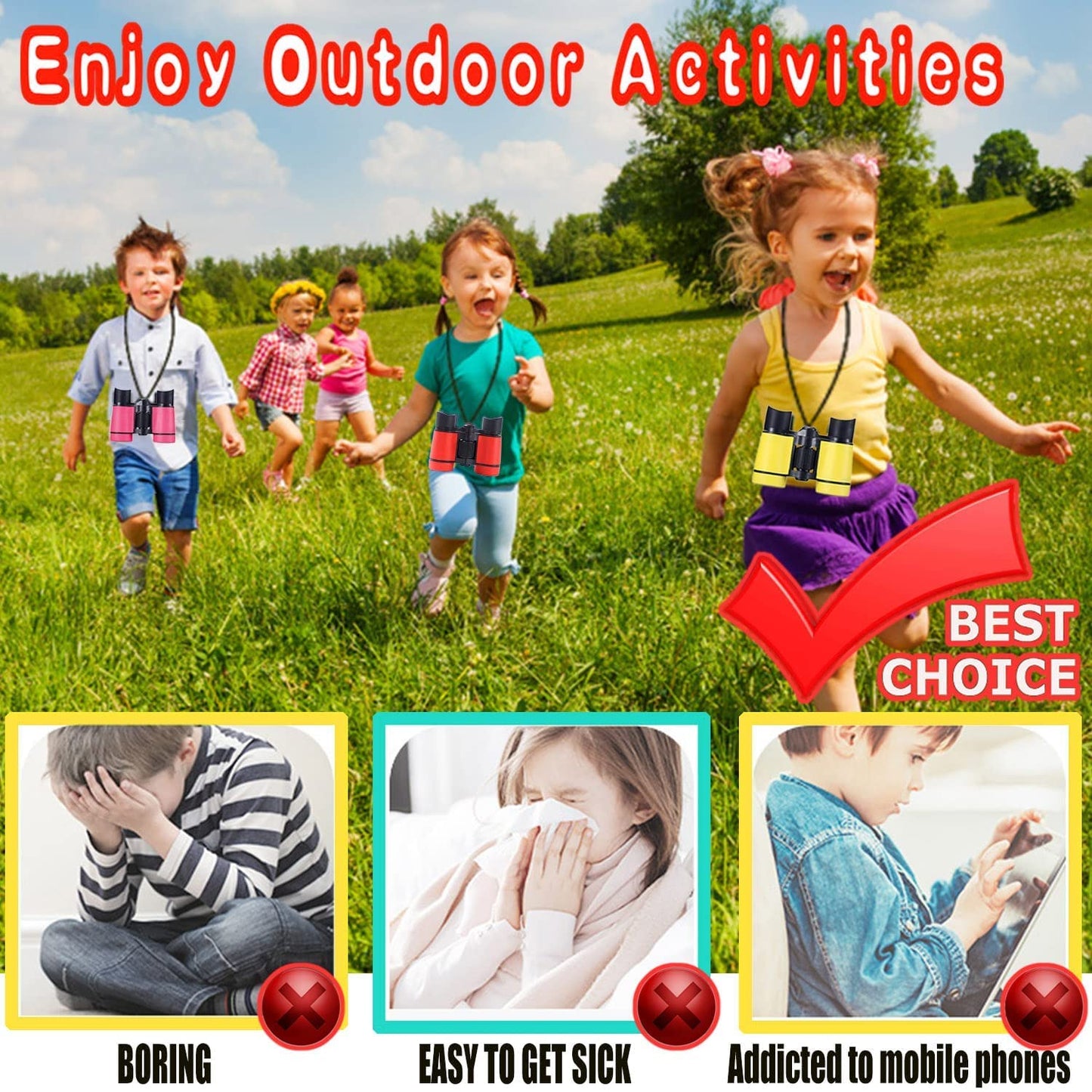 Kid Binoculars Best Gifts For 3-12 Years Boys Girls High-Resolution Optics Shockproof Mini Compact Binocuolar Toys Folding Small Telescope For Bird Watching Camping Outdoor Play (Yellow)