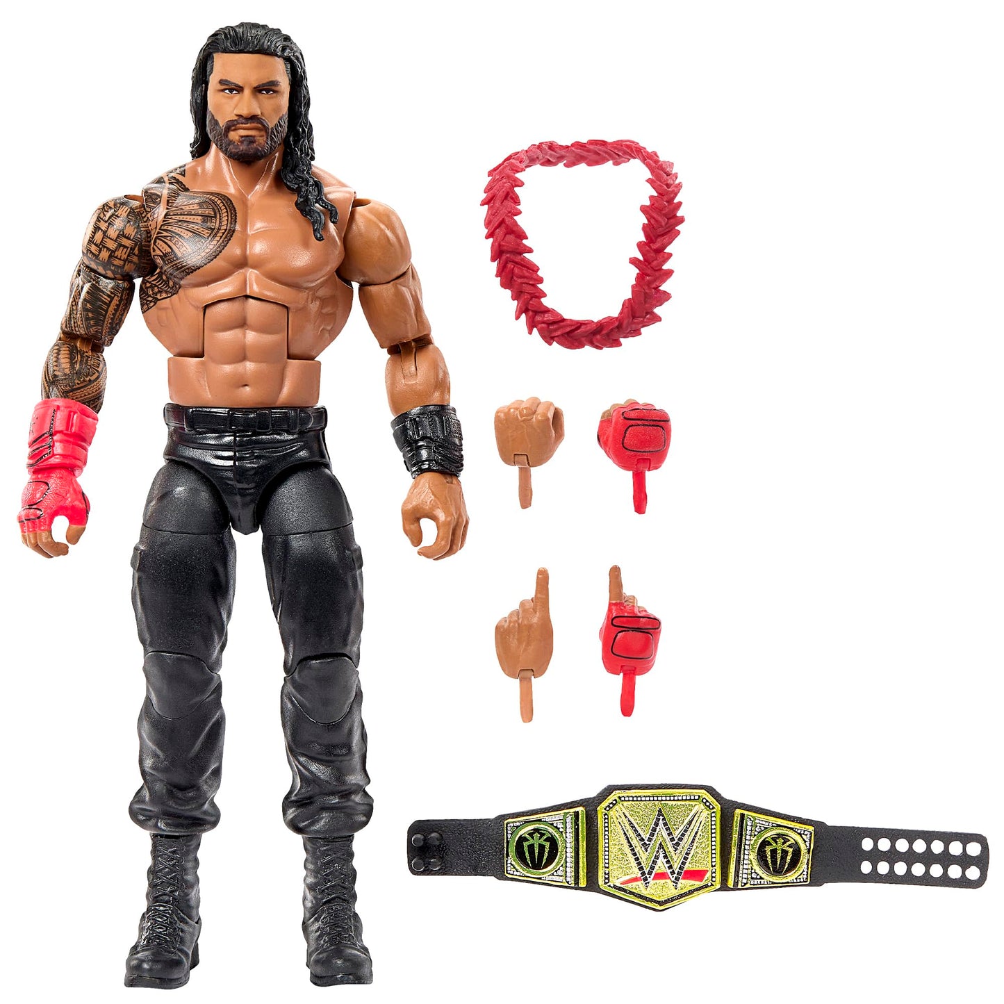 WWE Roman Reigns Elite Wrestling Action Figure, Multi-color, 7" x 11" x 6", Model JFR54, Plastic
