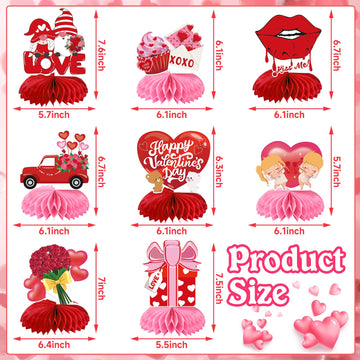 JULMELON Valentines Table Decorations Honeycomb Centerpiece, 8pcs Valentines Day Centerpieces for Tables 3D Valentines Day Table