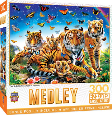 Masterpieces 300 Piece EZ Grip Jigsaw Puzzle - Tiger & Butterflies - 18x24