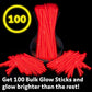 PartySticks Red Glow Sticks - 100pk, 8 Inch Glow in The Dark Light Up Sticks - Party Favors, Decorations, Necklaces and Bracelet