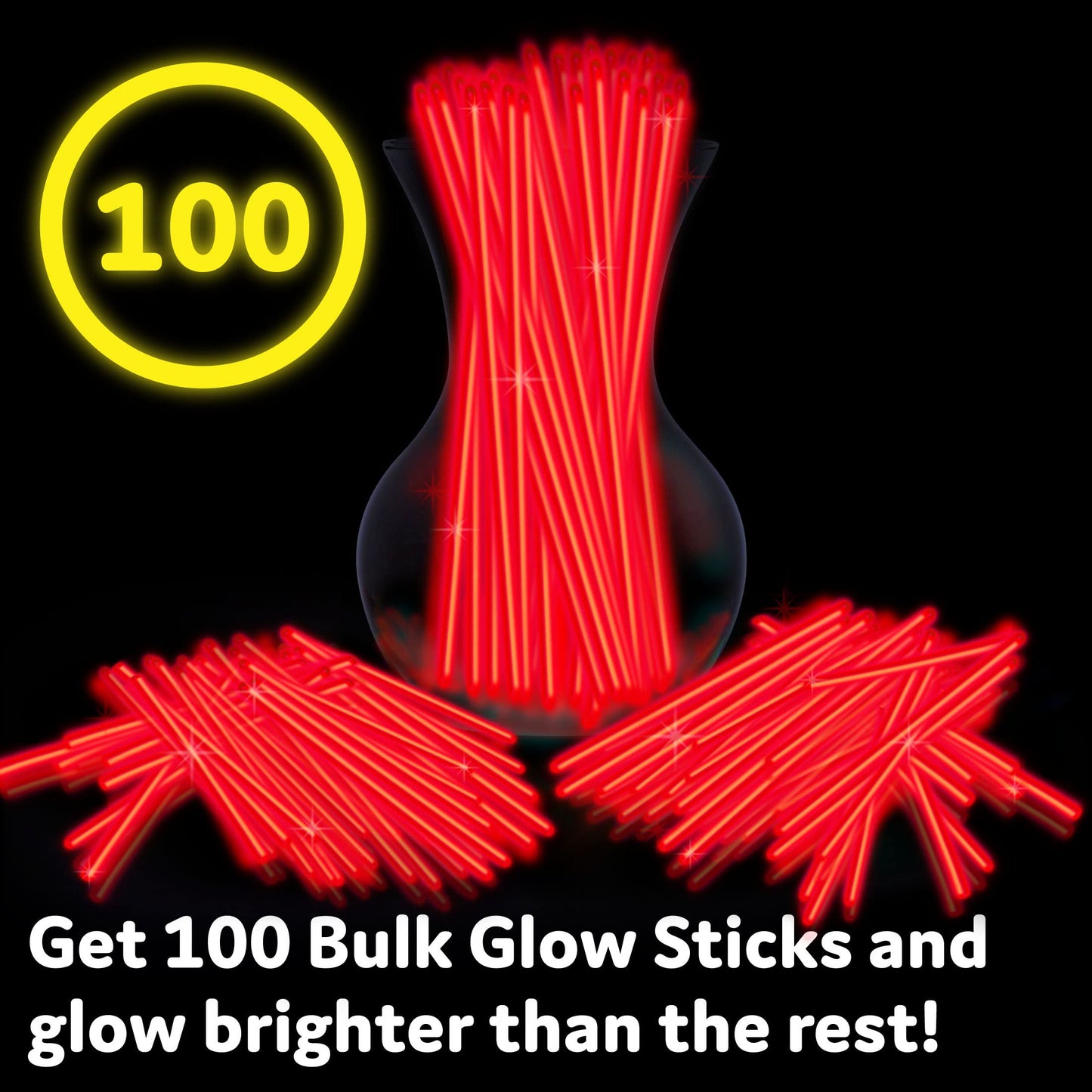PartySticks Red Glow Sticks - 100pk, 8 Inch Glow in The Dark Light Up Sticks - Party Favors, Decorations, Necklaces and Bracelet