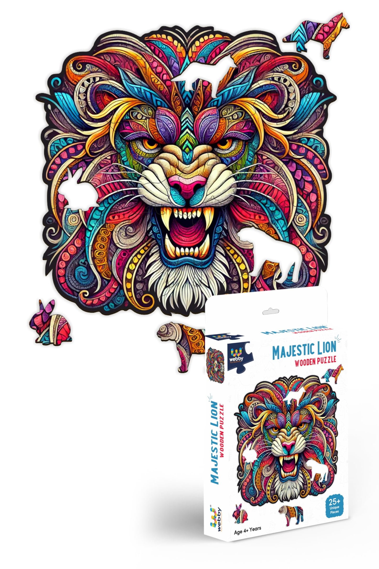 Webby Majestic Lion Jigsaw Puzzle | Travel Game | Zentangle Art Design Wooden Puzzle Toy For Kids And Adults (25 Pieces)