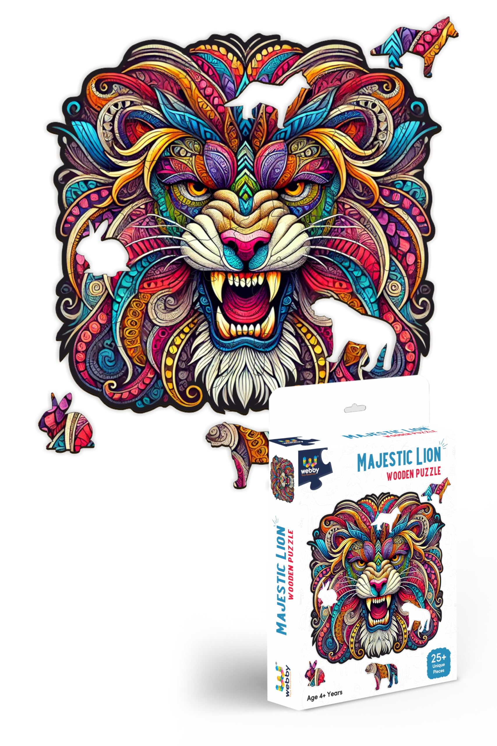 Webby Majestic Lion Jigsaw Puzzle | Travel Game | Zentangle Art Design Wooden Puzzle Toy For Kids And Adults (25 Pieces)
