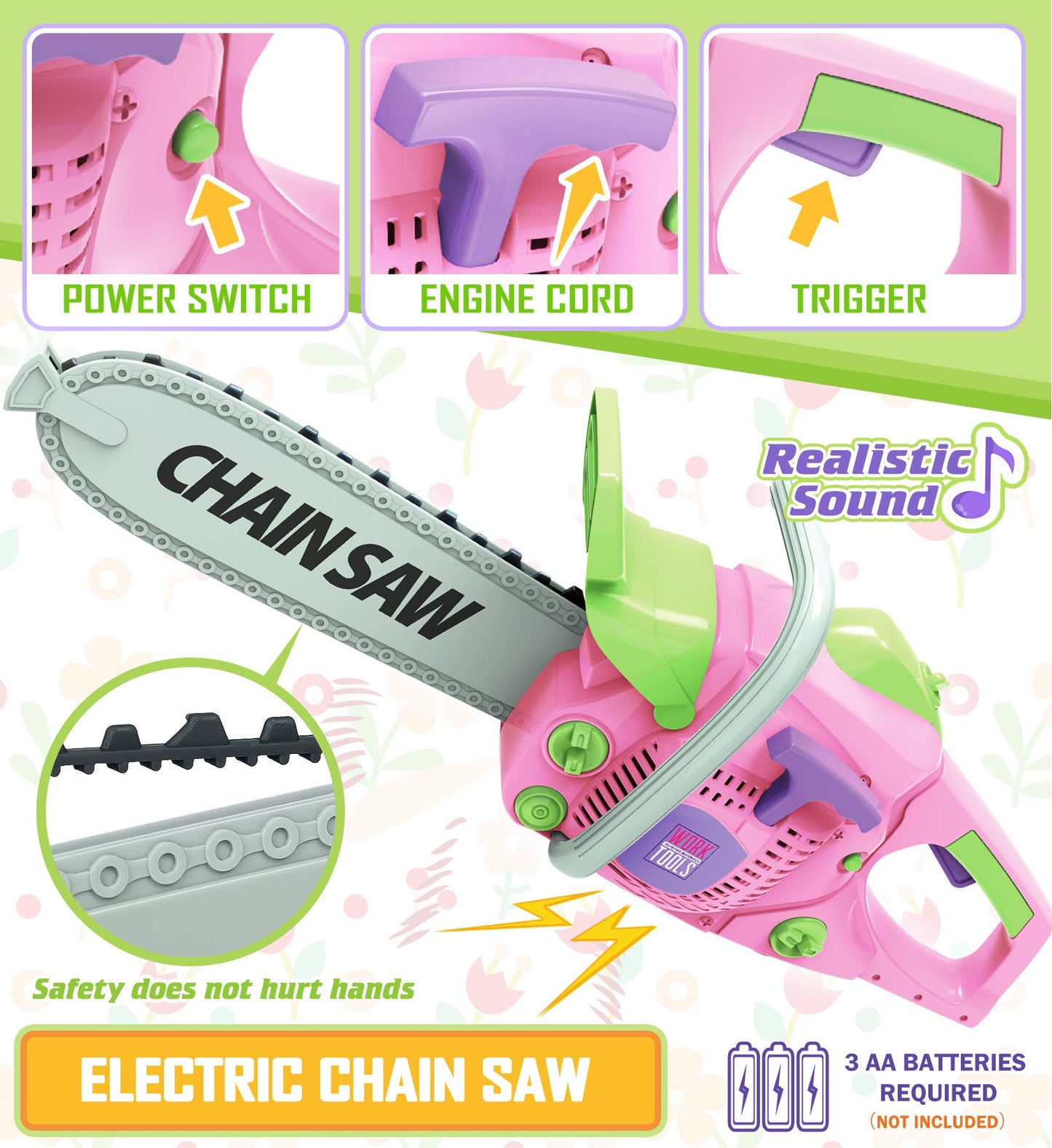 Kids Tool Set with Electric Toy Drill Chainsaw Jigsaw Toy Tools for Girl, Realistic Kids Power Construction Pretend Play Tools S