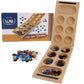 We Games Folding Mancala - Solid Wood Board & Glass Stones 18 Inches