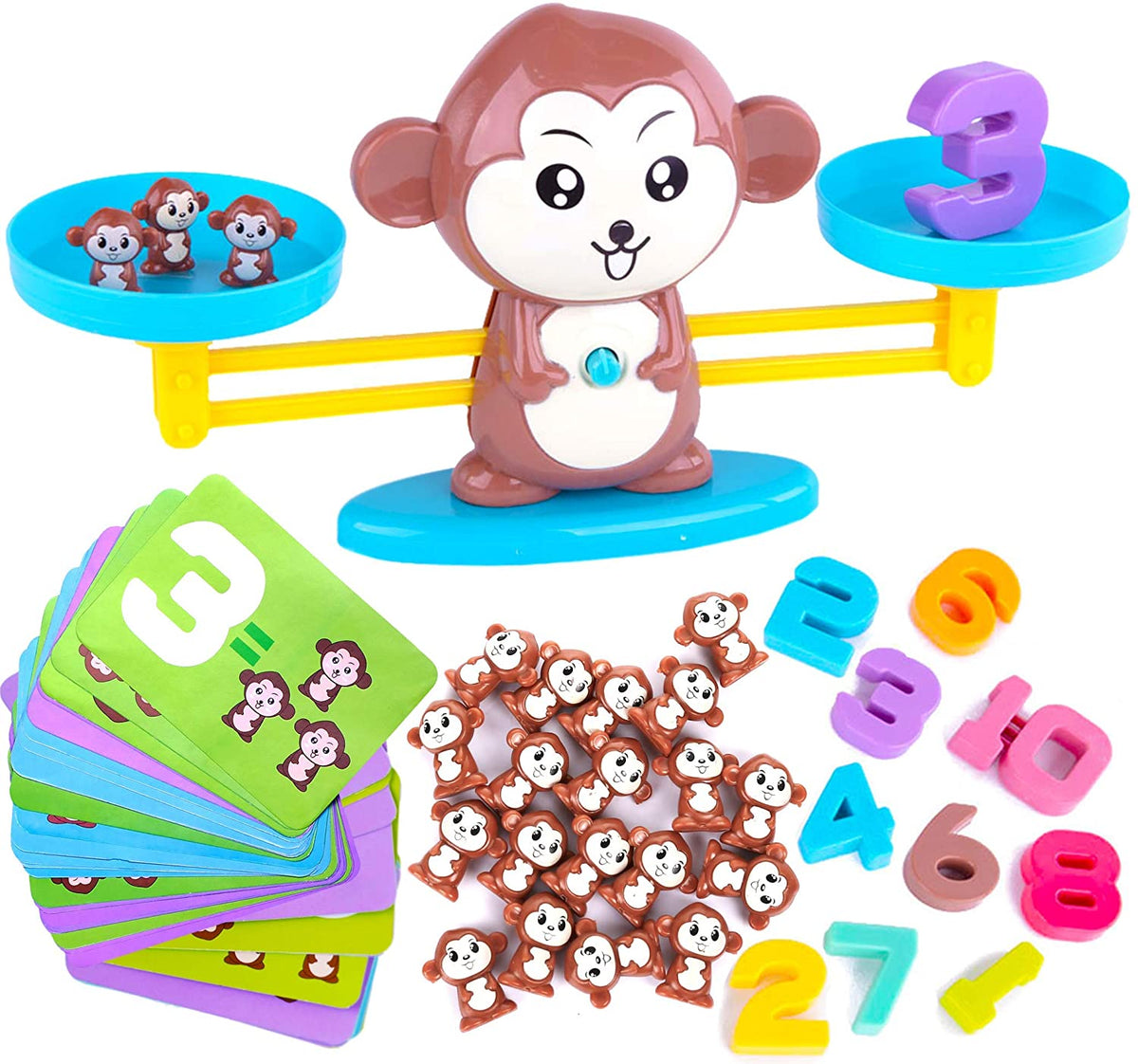 Monkey Balance Math Game Counting Toy for Kids Ages 3+ 64 Pieces