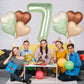 Biapian 40 Inch Sage Green Number 7 Balloons, 7Pcs Gaint Number 7 Balloon With 18'' Retro Foil Heart Balloons Helium For Neutral