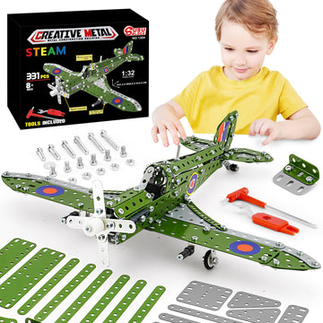 Bestymxy Model Airplane, Erector Set 1:32 Scale Airplane Model Metal Toys, Stem Projects For Kids Ages 8-12, Diy Education Airpl