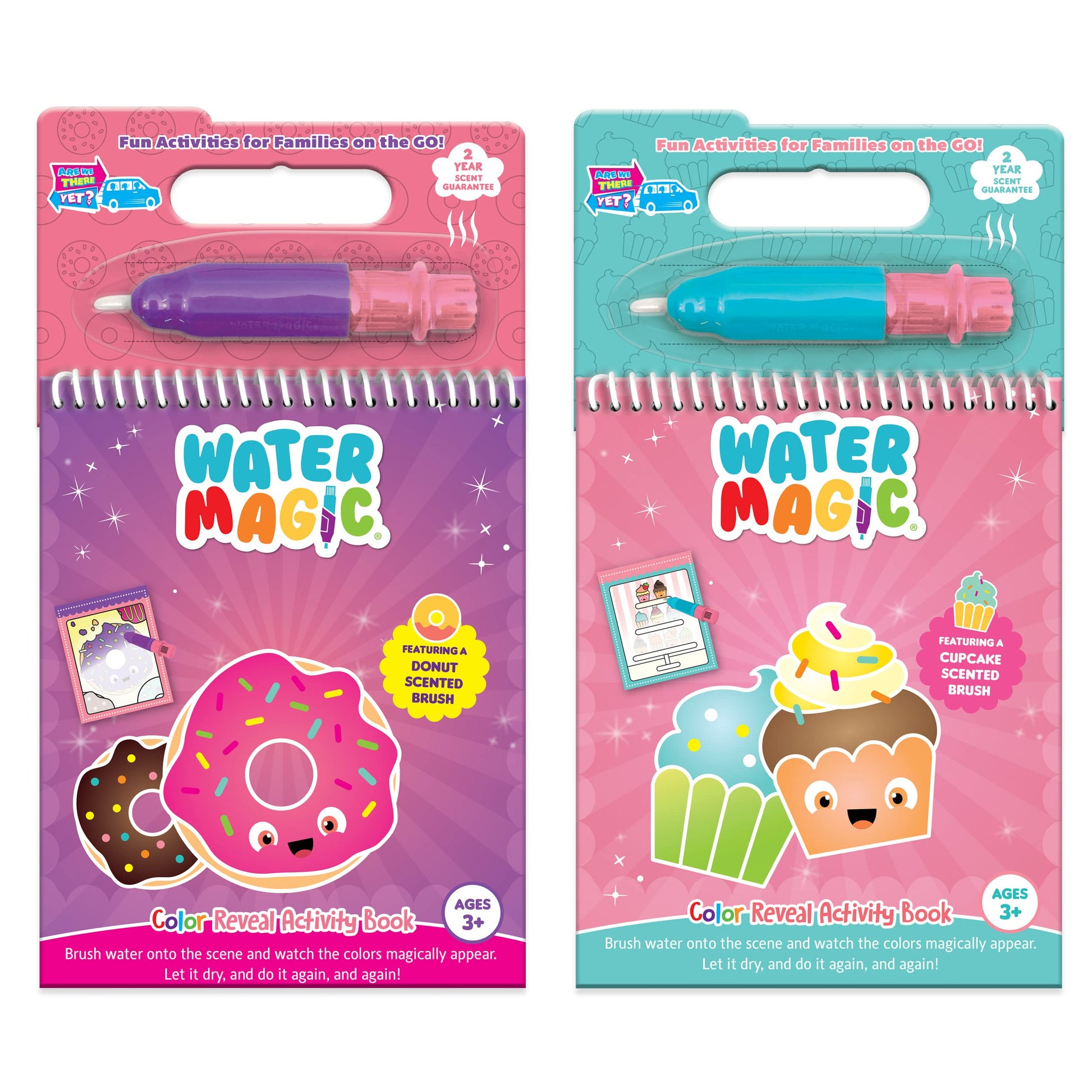 Water Magic (2Pack - Cupcake and Donut) - Patented Gourmet Scented Reusable Water Reveal Activity Pads - No Mess, All Fun by Sce