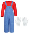 Plumber Costume For Kids Shirt Overalls Glove Boys Halloween Party Cosplay 6-7 Years Red