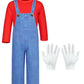 Plumber Costume For Kids Shirt Overalls Glove Boys Halloween Party Cosplay 7-8 Years Red