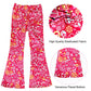 Xonyicos 8 Pcs Girls Kids 60S 70S Hippie Costume Disco Outfits Fringe Vest Boho Bell Bottoms Hippie Outfits Accessories Set (Bro