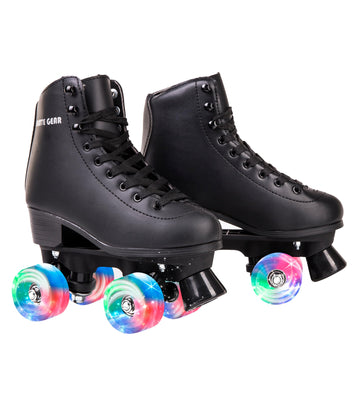 Skate Gear Extra Support Quad Roller Skates For Kids And Adults (Black W Led, Youth 3)