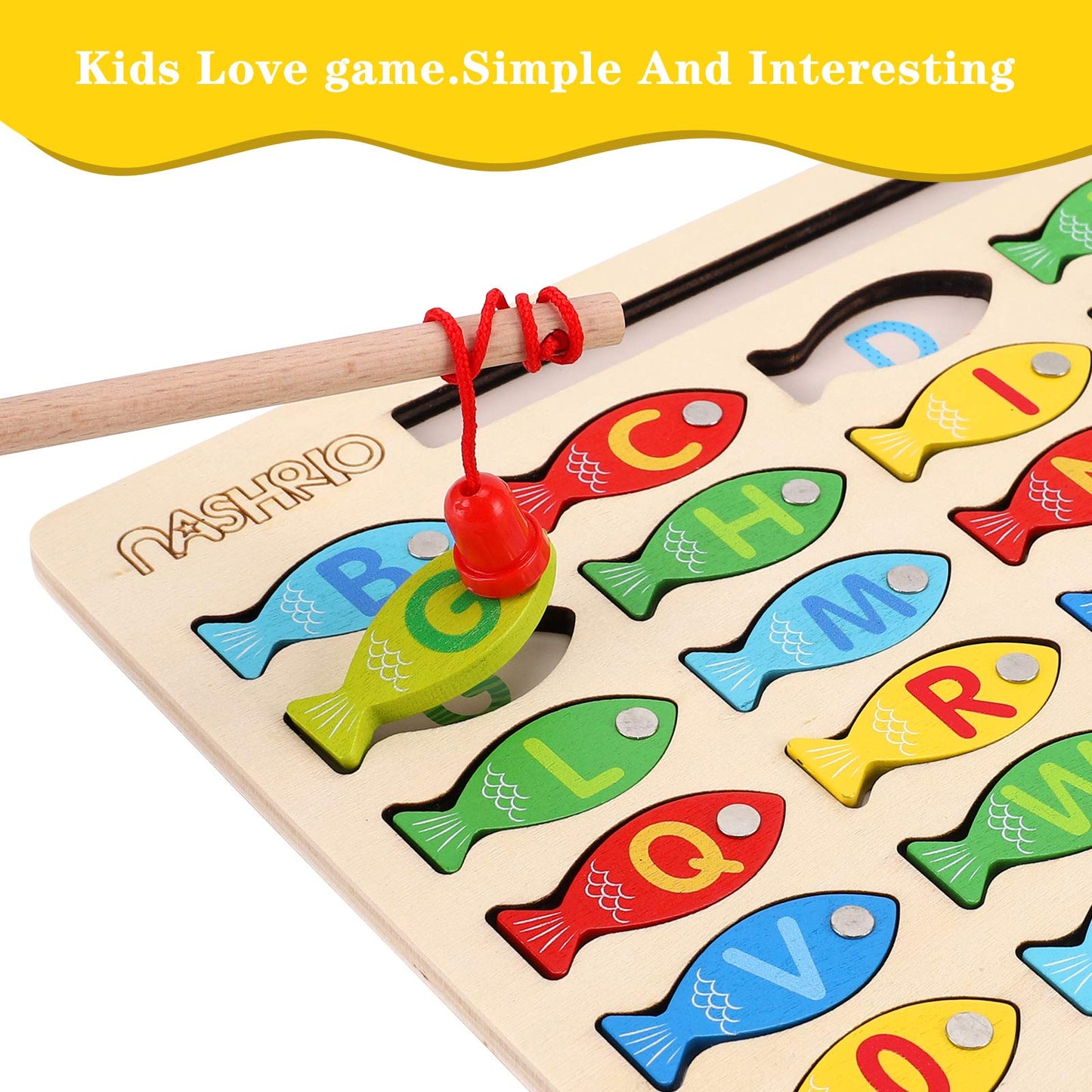 Magnetic Wooden Fishing Game Toy for Toddlers  Alphabet Fish Catching Counting Games Puzzle with Numbers and Letters  Preschool Learning ABC Math Educational Toys 3 4 5 Years Old Girl Boy Kids