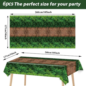 Chiazllta 6Pcs Forest Path Tablecloth Dinosaur Party Table Covers Woodland Birthday Party Supplies Safari Jungle Party Decoratio
