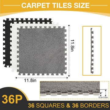36 Pcs Plush Interlocking Carpet Tiles,Non-Toxic Foam Carpet Tiles For Toddler Baby,Machine-Washable,Anti-Slip,Eva Foam Interloc
