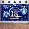 Blue Silver 18Th Birthday Banner Decorations For Men Boy - Happy 18 Birthday Backdrop Party Supplies - Eighteen Birthday Poster