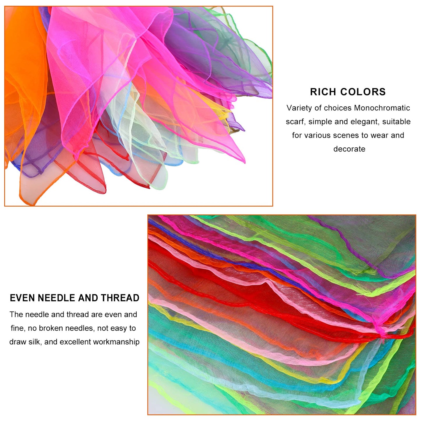 Blovec 12pcs Square Dance Scarves - 24x24 Inch Silk Props in 12 Colors, Perfect for Juggling and Music Movement Activities