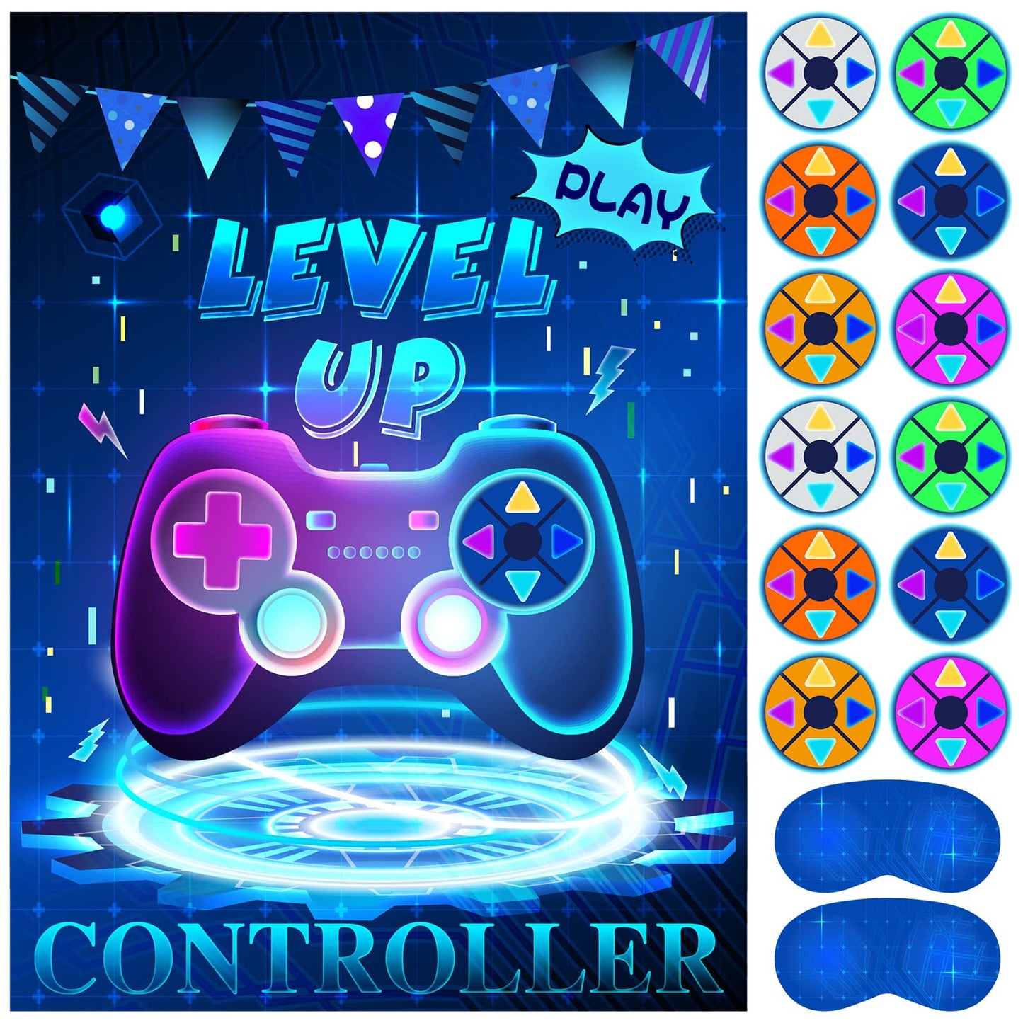 Astaron Pin The Button On The Video Game Party Game, 30 Video Game Button Sticker, Game Theme Birthday Party Supplies Pin Game, Construction Birthday Party Favor Sets For Kids Adults.