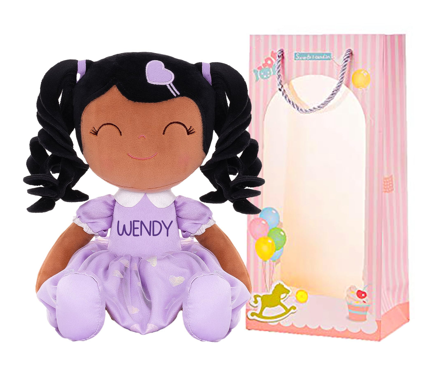 Gloveleya Personalized Curly Doll With Your Name - Cute Custom Tanned Purple Soft Plush Doll For Girls Plush Doll Customized Gifts