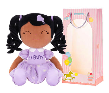 Gloveleya Personalized Curly Doll With Your Name - Cute Custom Tanned Purple Soft Plush Doll For Girls Plush Doll Customized Gifts