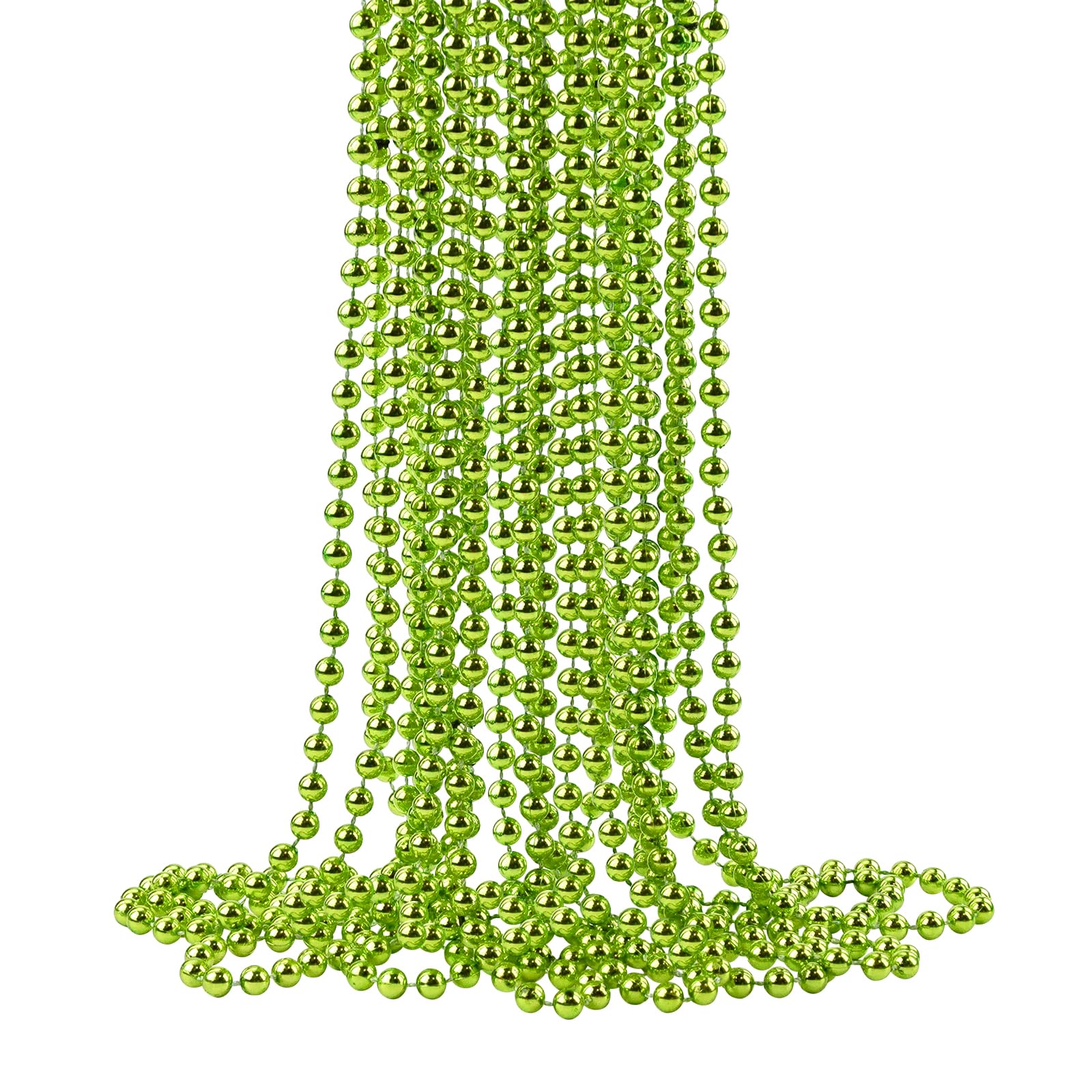 Zzyfgh 33'' 7Mm Metallic Light Green Bead Necklace Bulk, Mardi Gras Round Beaded Necklaces For Party Favors Costume Necklace (12